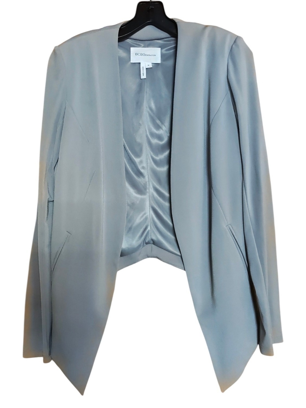 BCBGeneration Soft Light Blue Open-Front Draped Blazer